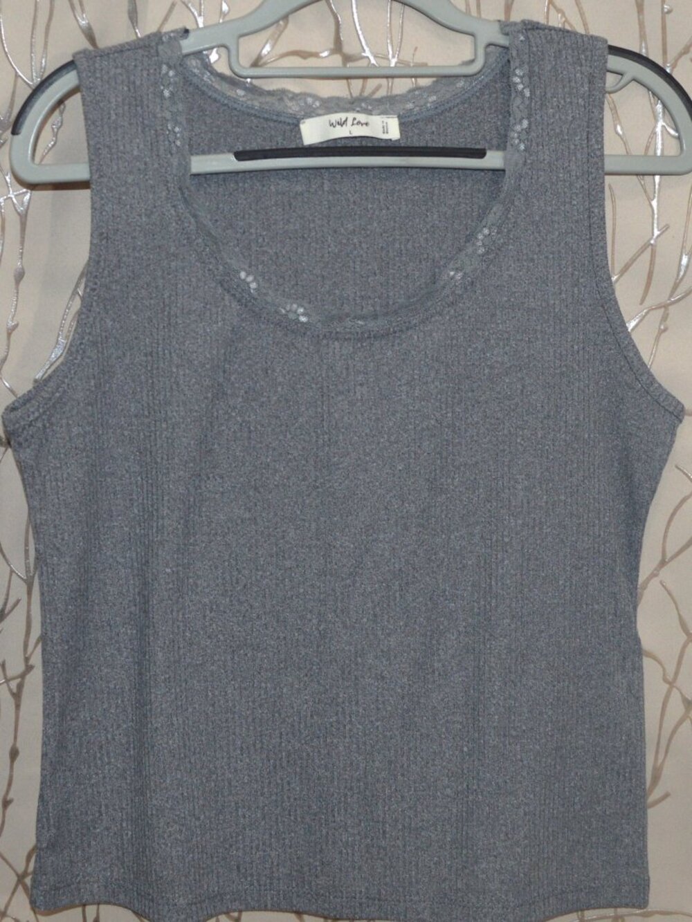 Wild Love Grey Ribbed Top – Size L